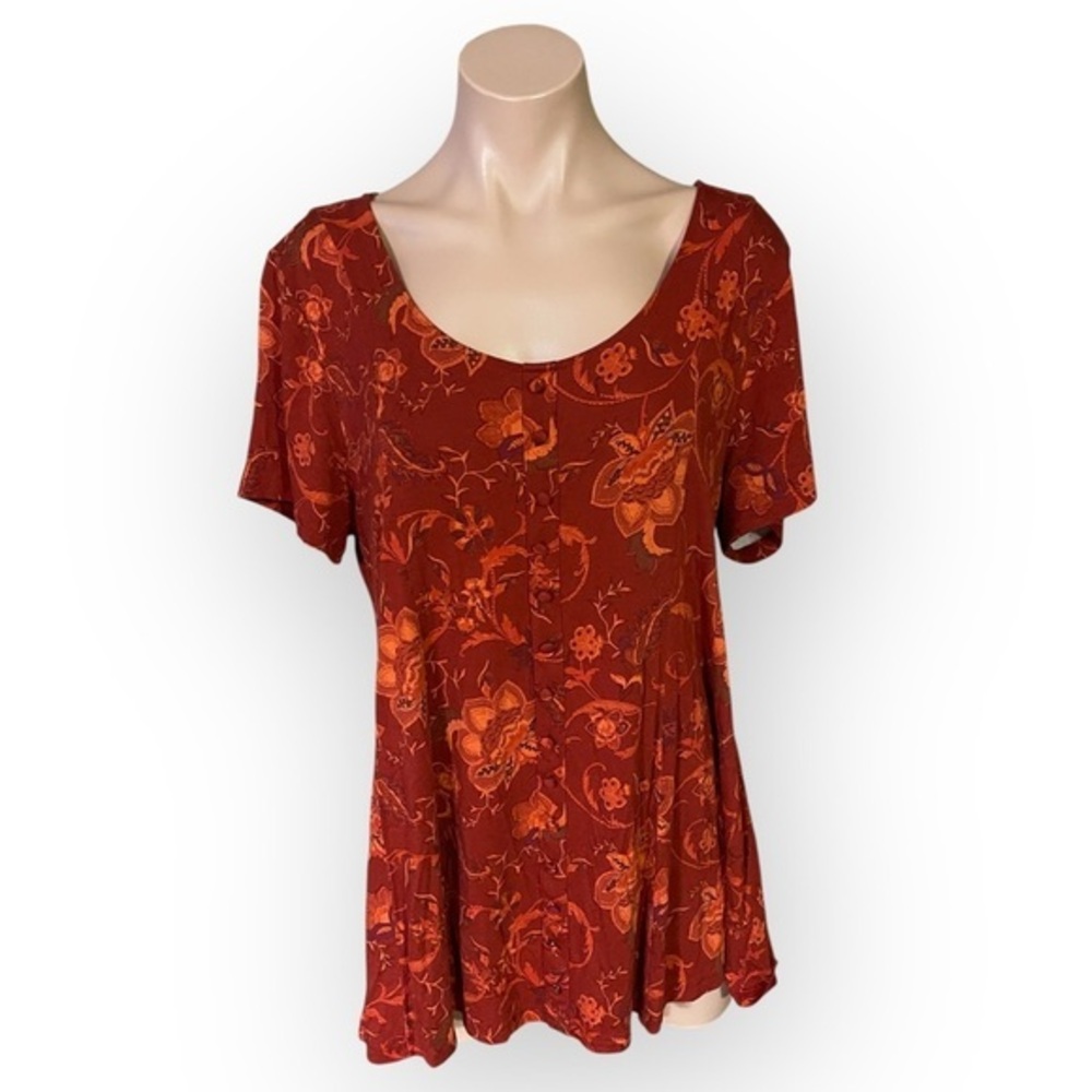 Torrid Super Soft Plus Size 1X VGUC Rust Floral Button-Down Tunic Top